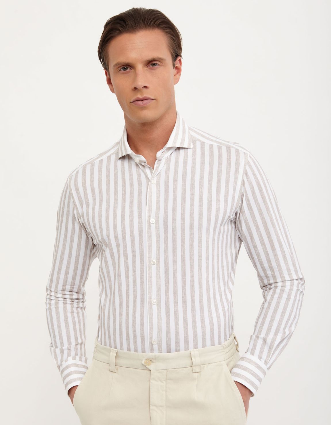 Brown Melange Textured Pattern Shirt Collar cutaway Tailor Custom Fit 6