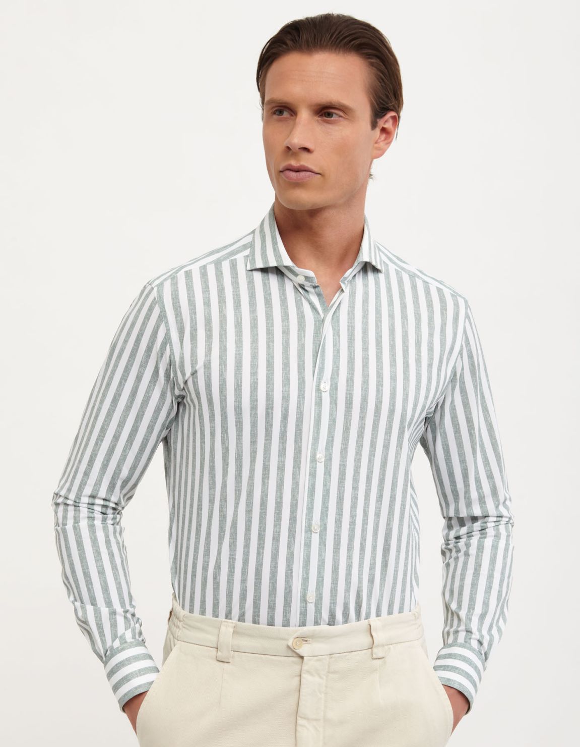 Sage Green Textured Pattern Shirt Collar cutaway Tailor Custom Fit 3