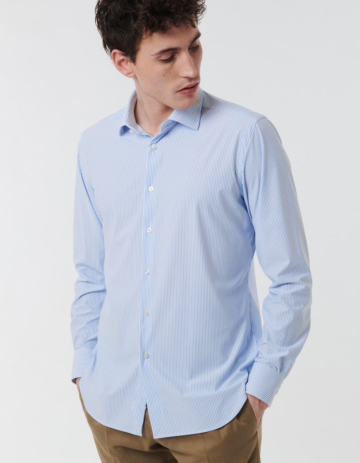 Light Blue Twill Stripe Shirt Collar open spread Tailor Custom Fit 3