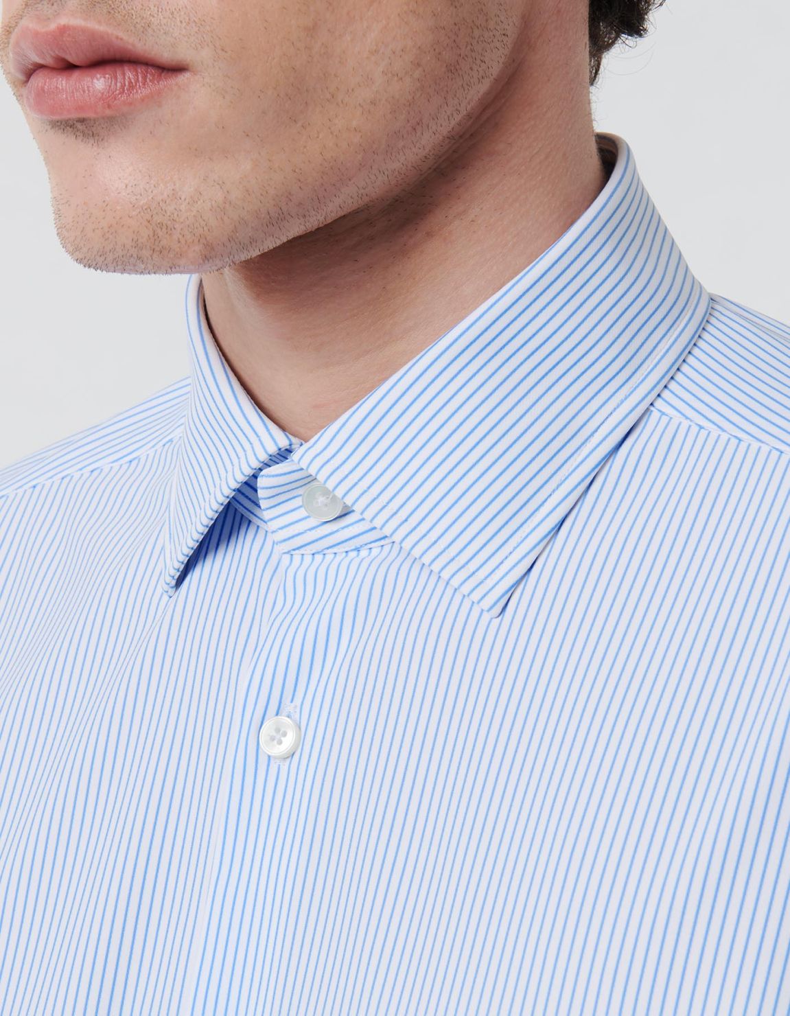 Light Blue Twill Stripe Shirt Collar open spread Tailor Custom Fit 2