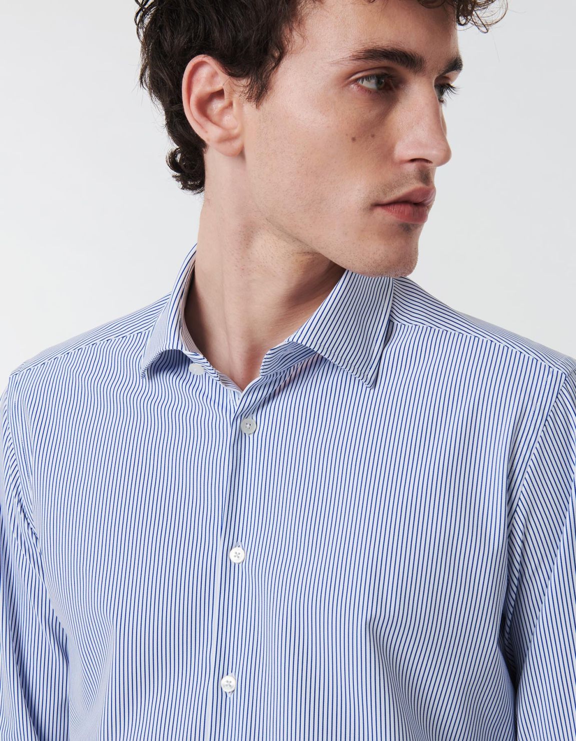 Camicia Collo italiano aperto Righe Twill Blu Tailor Custom Fit 3
