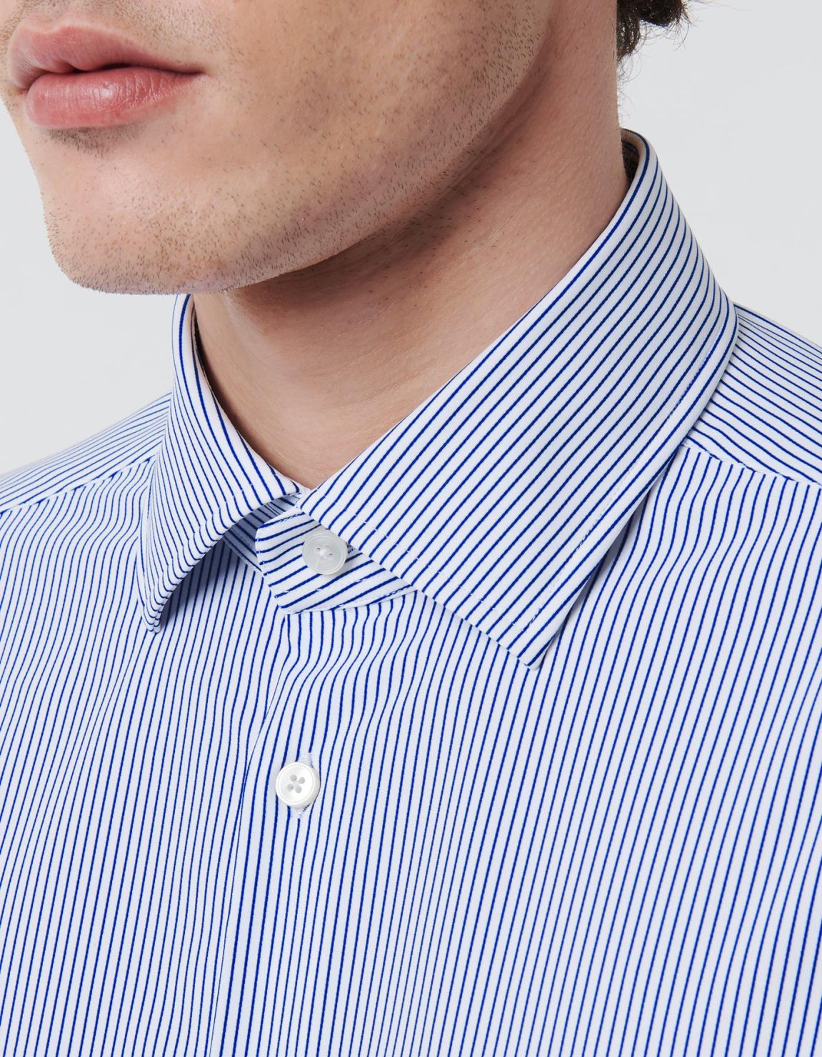 Blue Twill Stripe Shirt Collar open spread Tailor Custom Fit 2