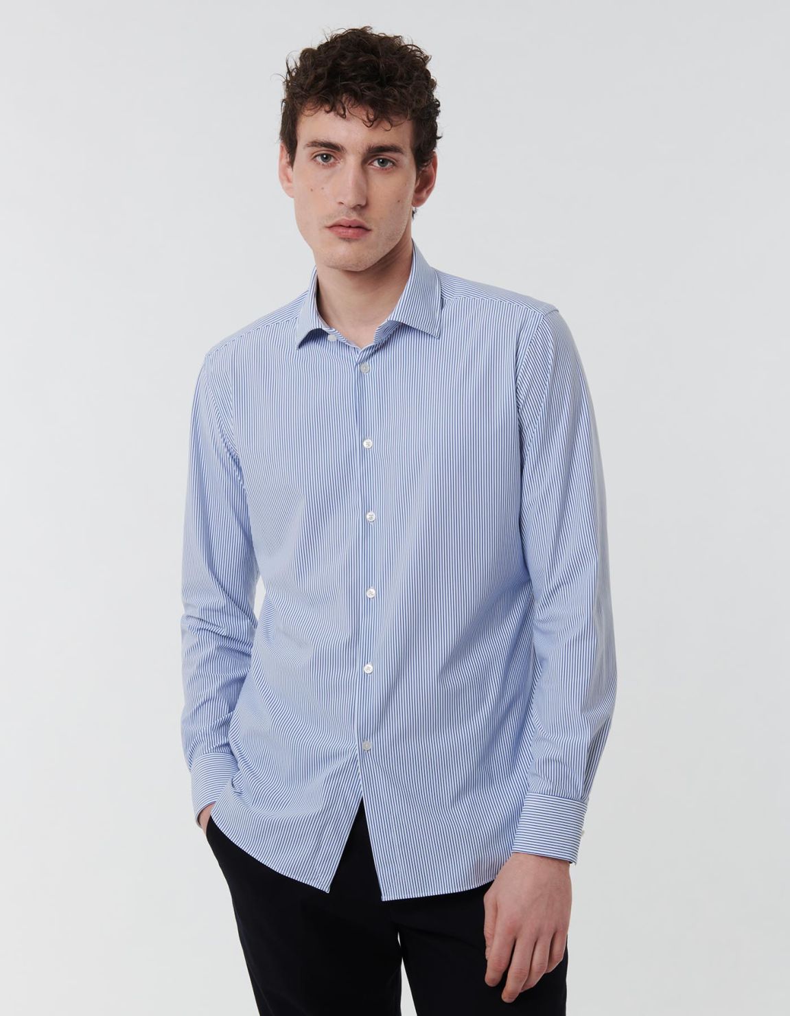 Camicia Collo italiano aperto Righe Twill Blu Tailor Custom Fit 7