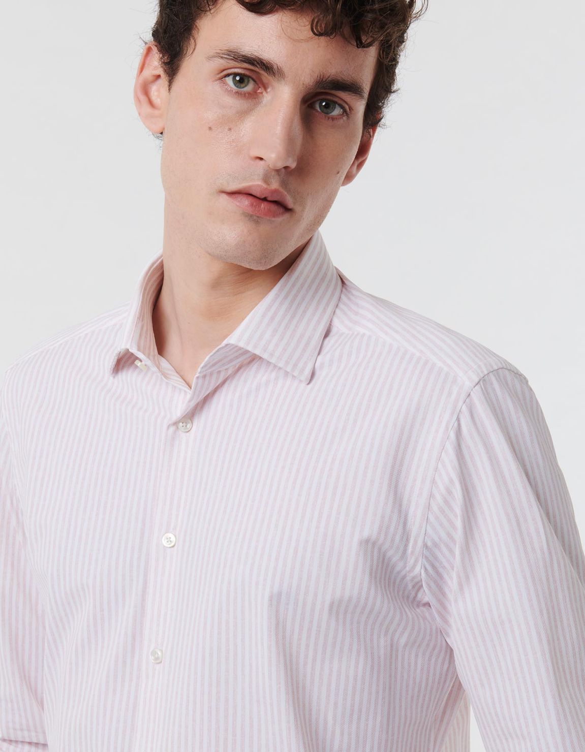 Camisa Cuello italiano abierto Rayas Texturizado Rosa Tailor Custom Fit 3