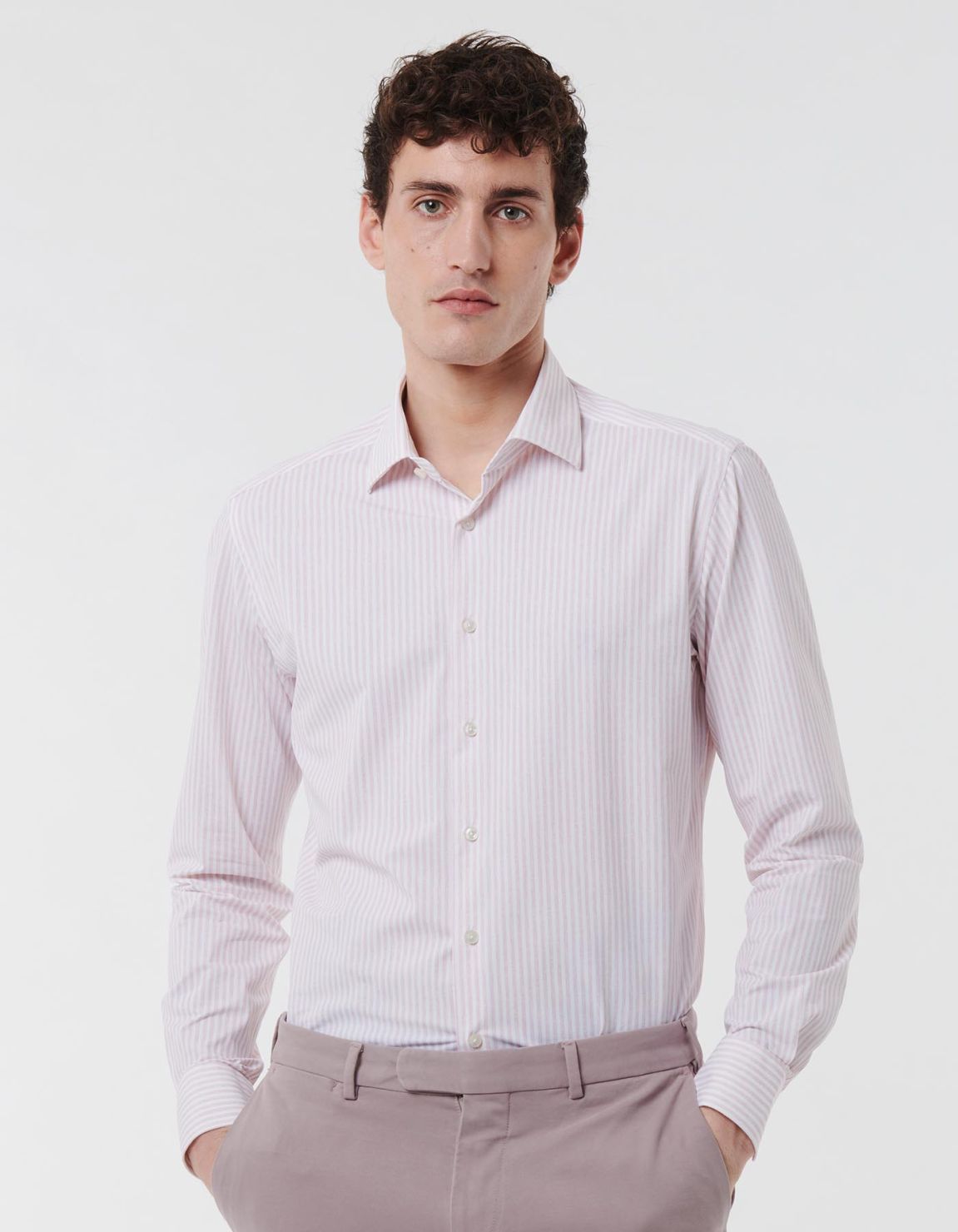Pink Textured Stripe Shirt Collar open spread Tailor Custom Fit 6