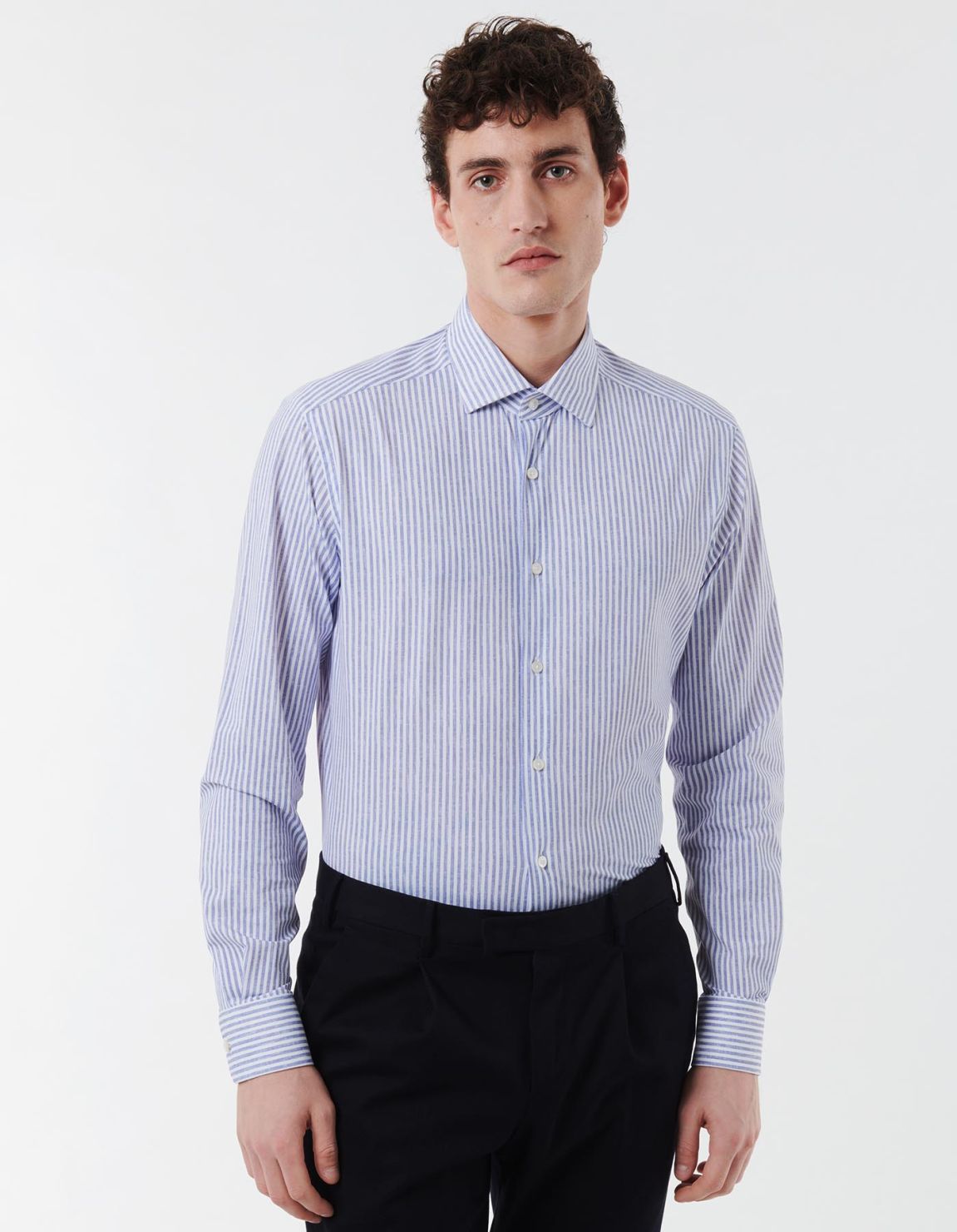 Blue Textured Stripe Shirt Collar open spread Tailor Custom Fit 3
