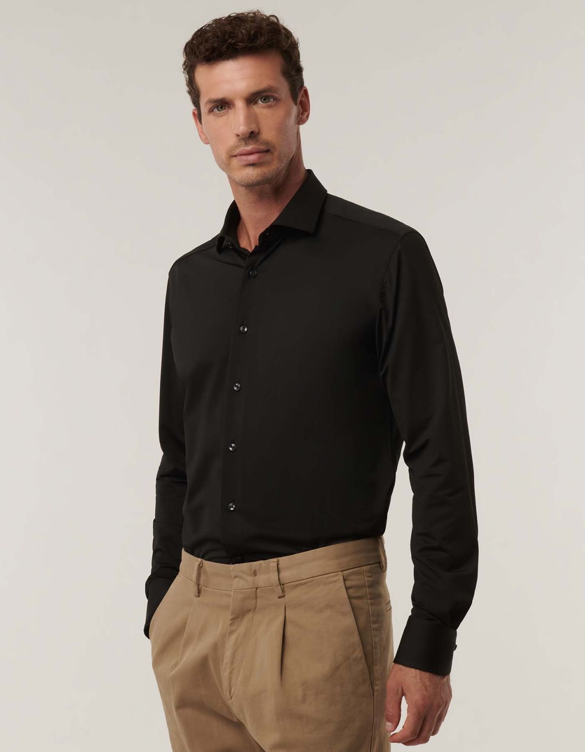 Chemise Col français petit Unie Twill Noir Tailor Custom Fit 1