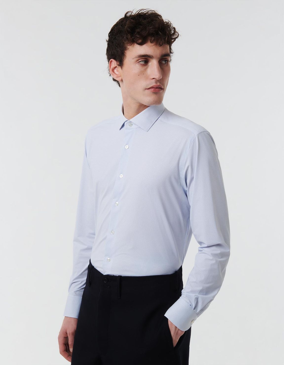 Camicia Collo francese piccolo Fantasia Armaturato Blu bianco Tailor Custom Fit 3