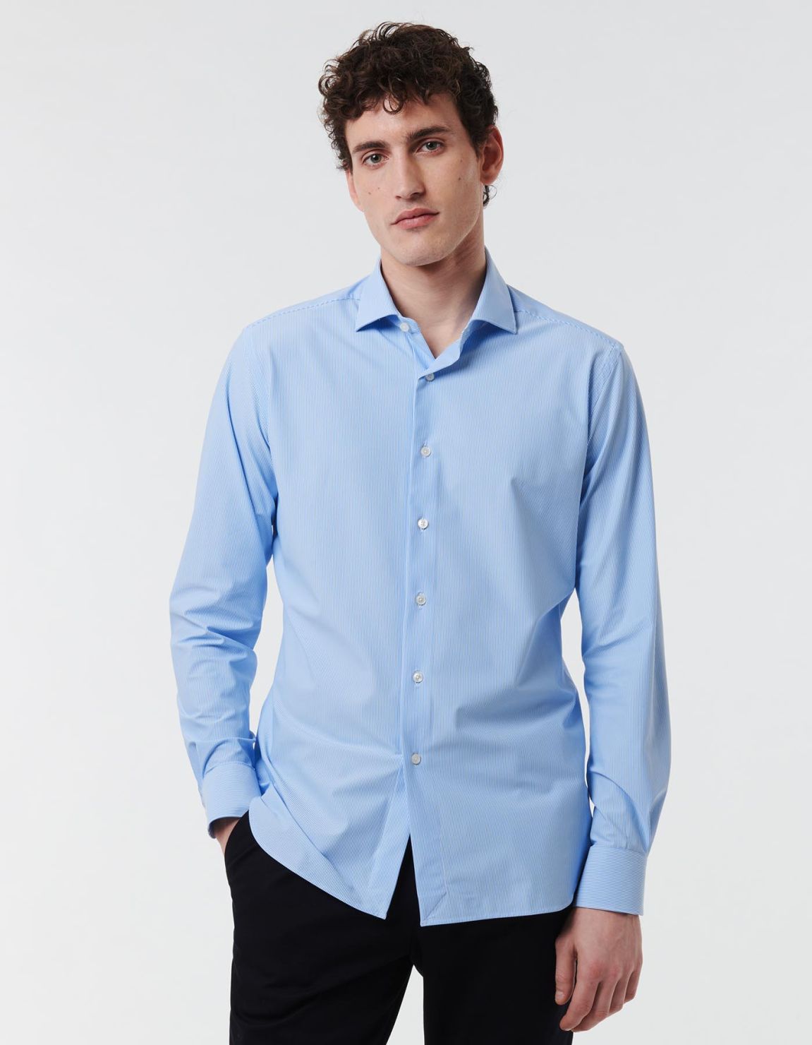 Light Blue Textured Stripe Shirt Collar small cutaway Tailor Custom Fit 3