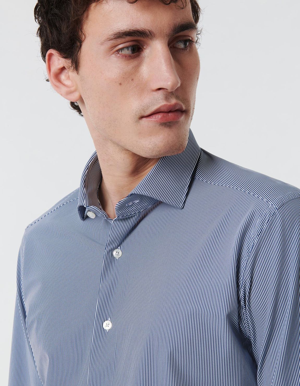 Dark Blue Textured Stripe Shirt Collar small cutaway Tailor Custom Fit 3