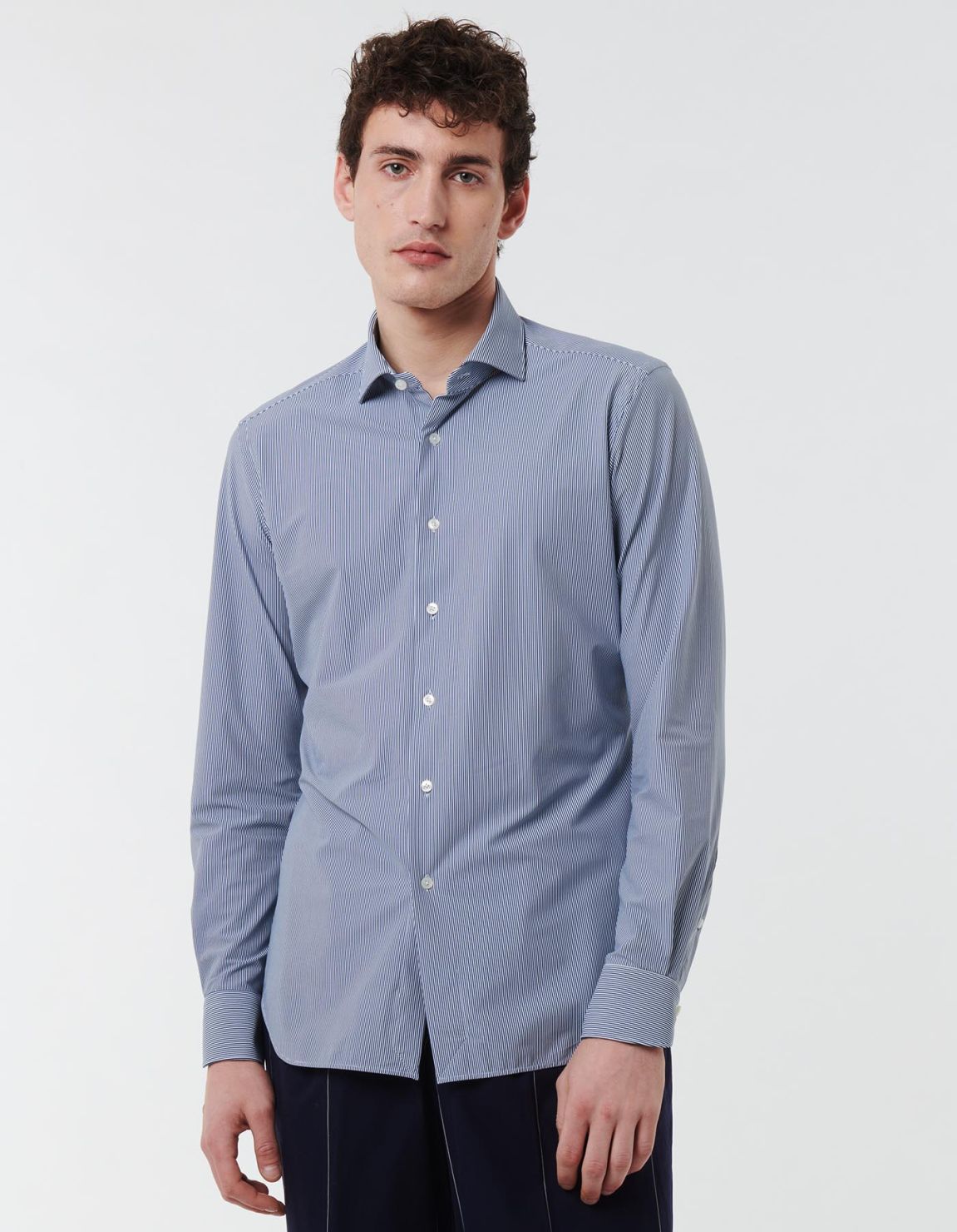 Dark Blue Textured Stripe Shirt Collar small cutaway Tailor Custom Fit 6
