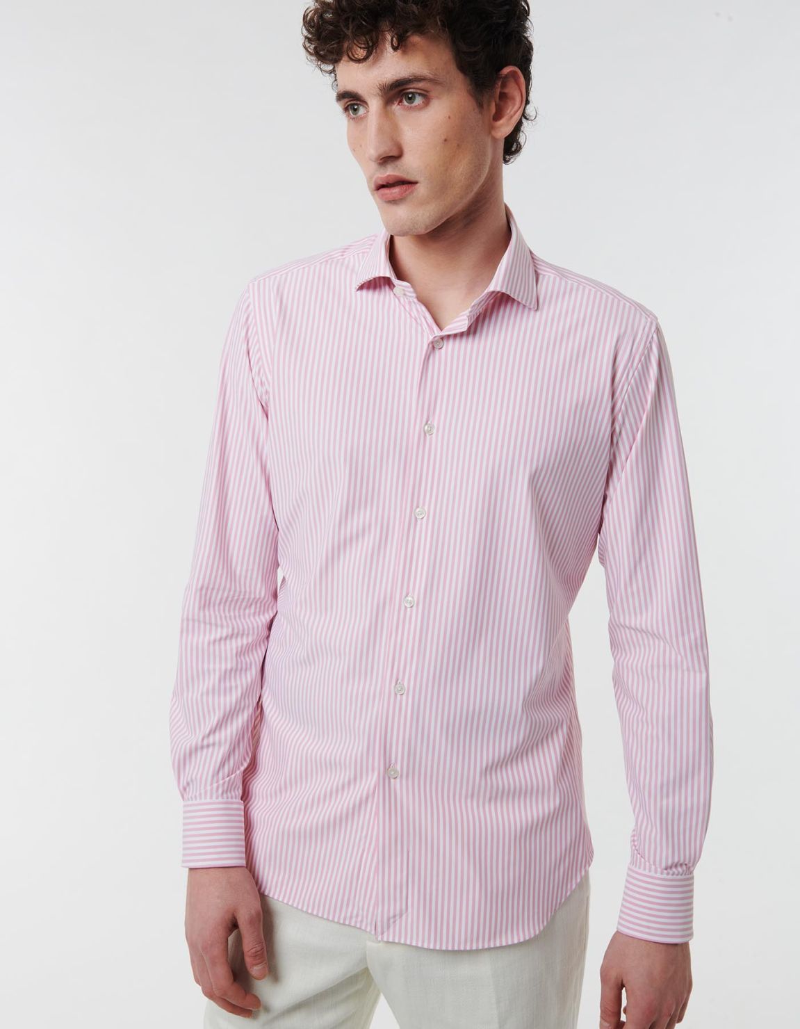 Camisa Cuello francés pequeño Rayas Sarga Rosa Tailor Custom Fit 3