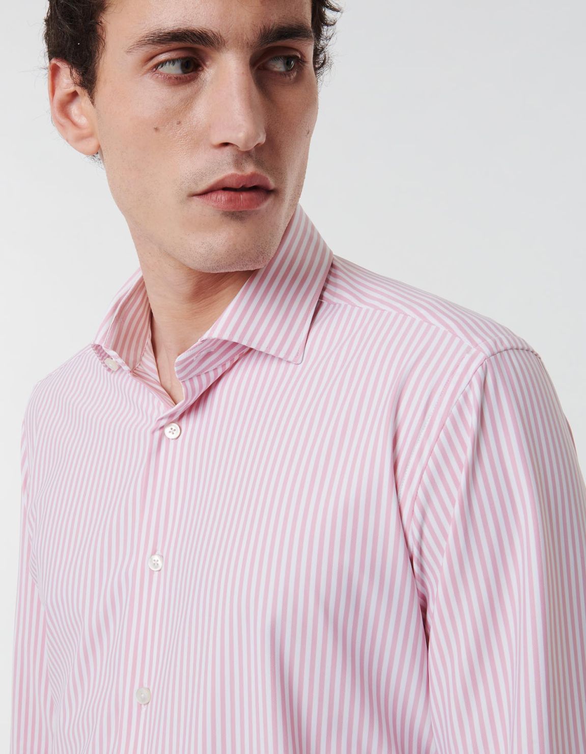 Camisa Cuello francés pequeño Rayas Sarga Rosa Tailor Custom Fit 7