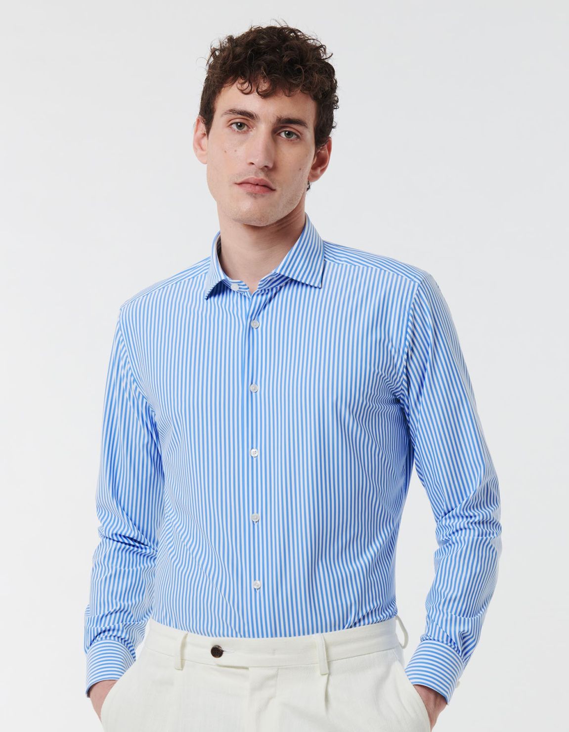 Light Blue Twill Stripe Shirt Collar small cutaway Tailor Custom Fit 6