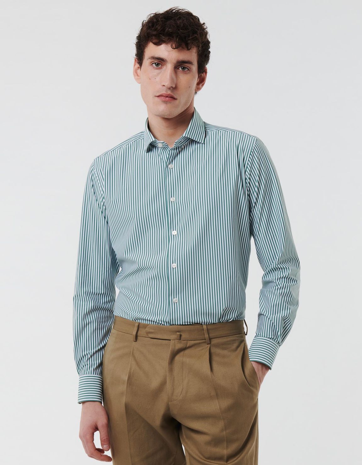 Forest Green Twill Stripe Shirt Collar small cutaway Tailor Custom Fit 3