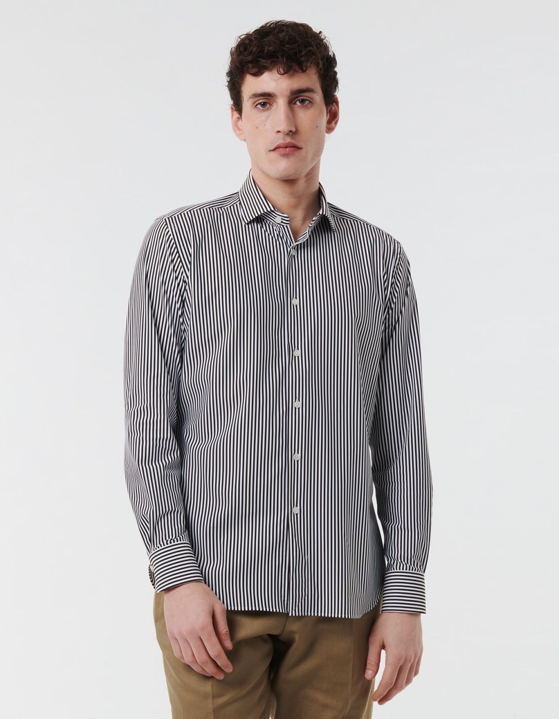 Brown Twill Stripe Shirt Collar small cutaway Tailor Custom Fit 3