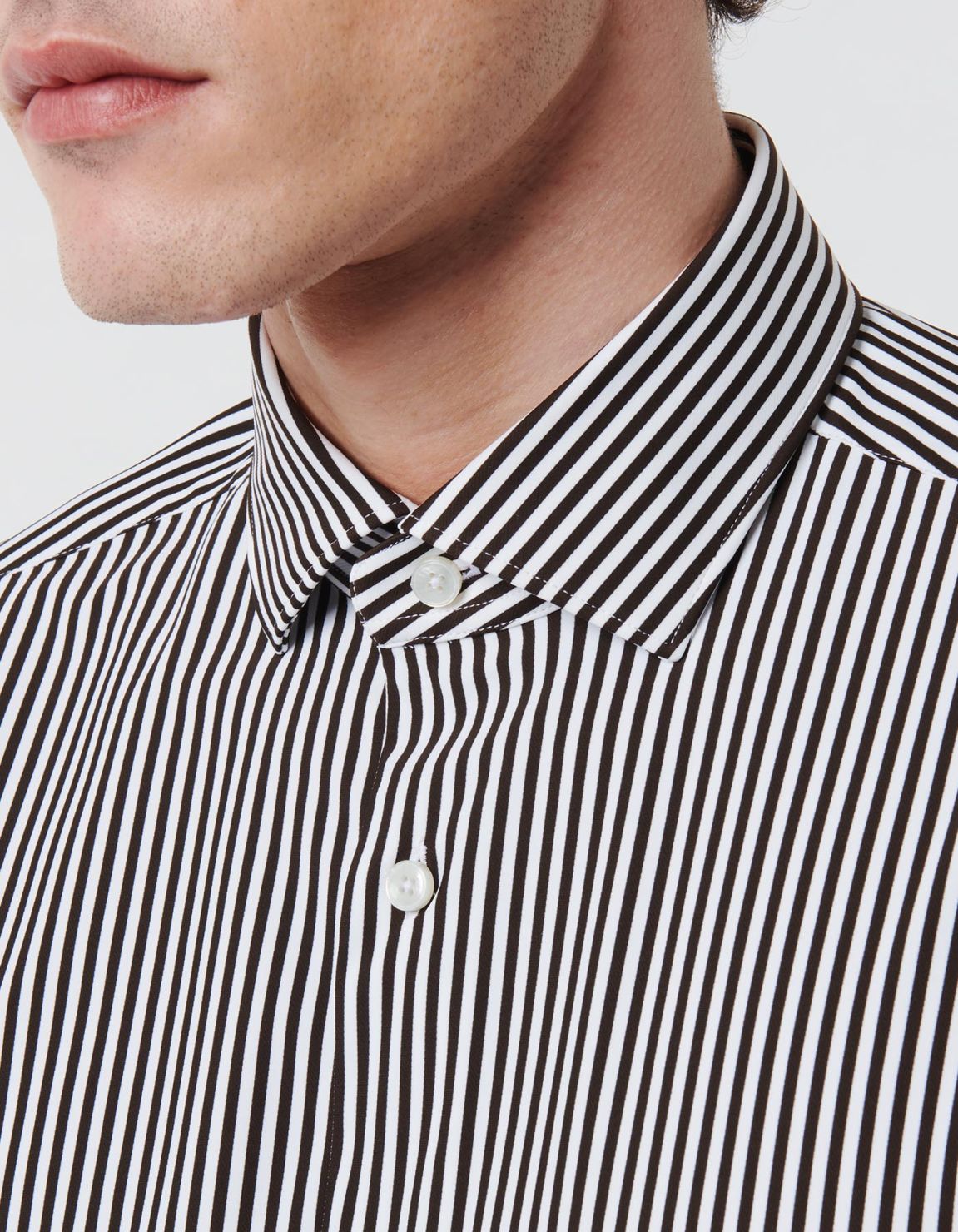 Brown Twill Stripe Shirt Collar small cutaway Tailor Custom Fit 2