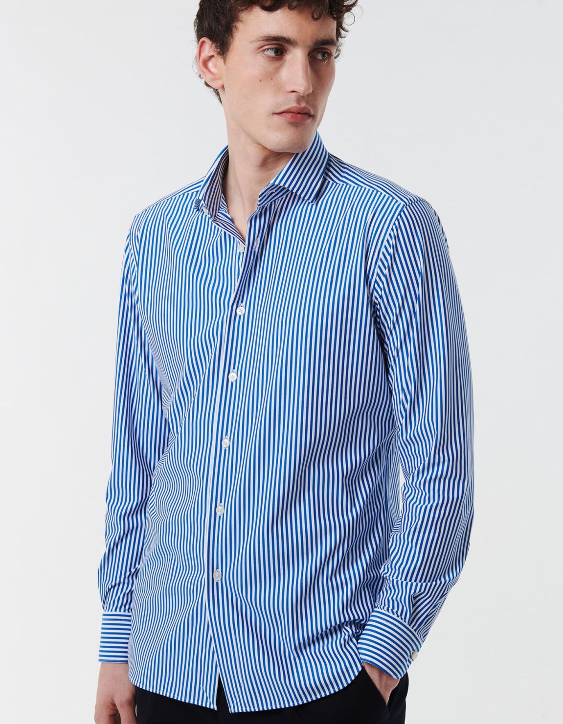 Electric Blue Twill Stripe Shirt Collar small cutaway Tailor Custom Fit 3