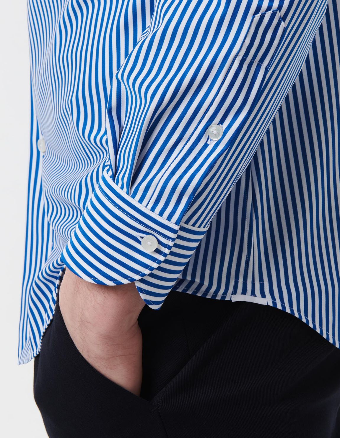 Camicia Collo francese piccolo Righe Twill Blu elettrico Tailor Custom Fit 5