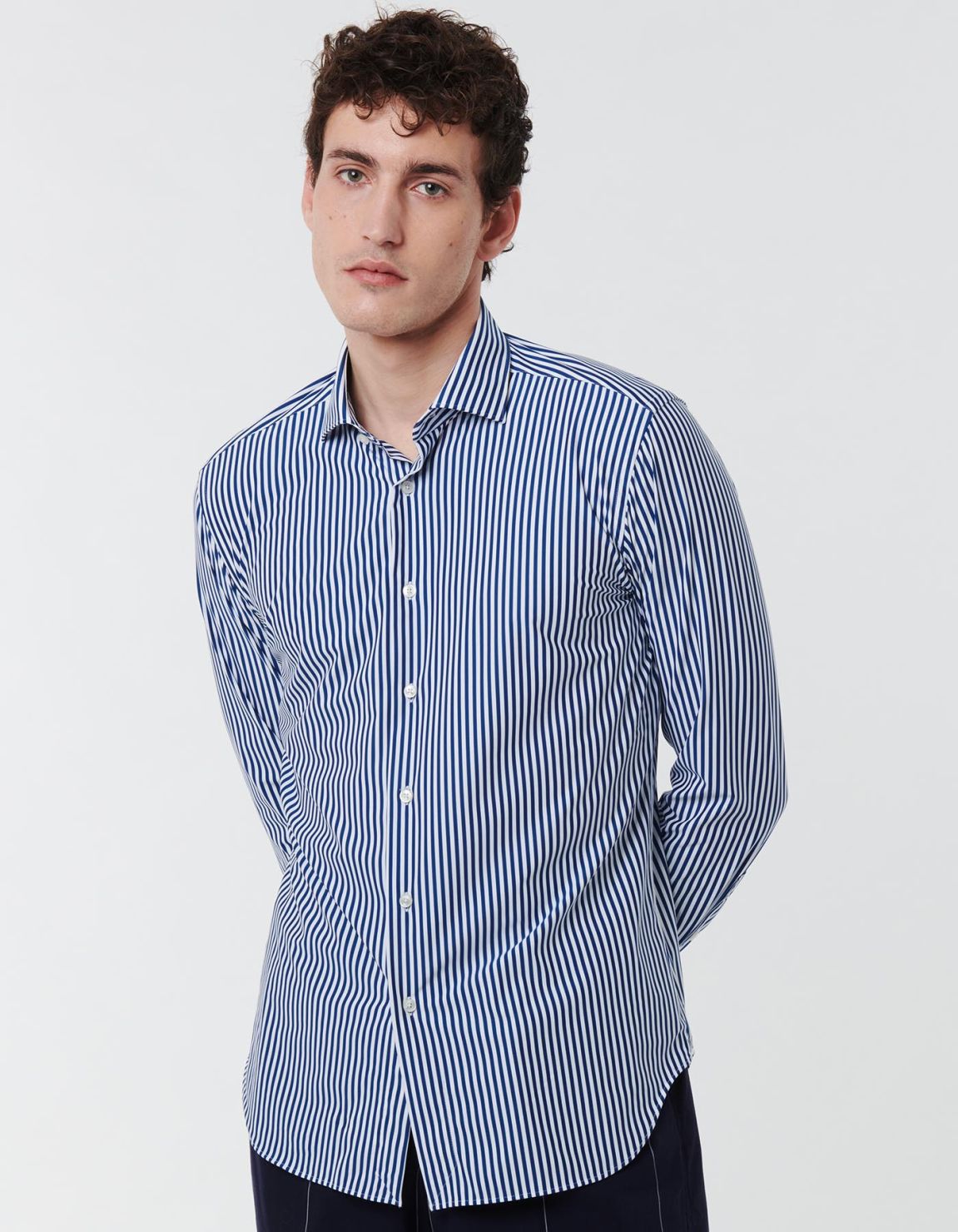 Dark Blue Twill Stripe Shirt Collar small cutaway Tailor Custom Fit 3