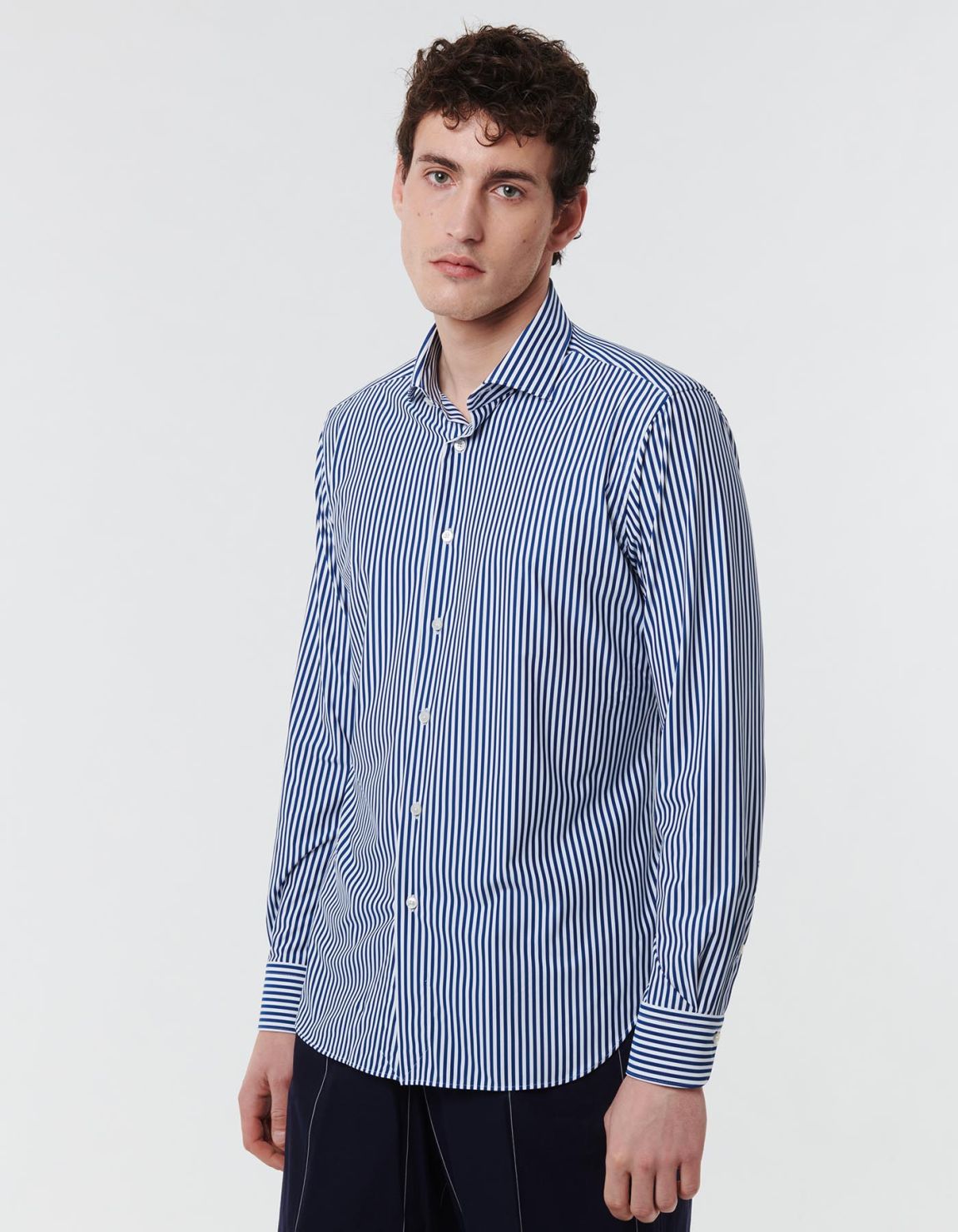 Dark Blue Twill Stripe Shirt Collar small cutaway Tailor Custom Fit 6