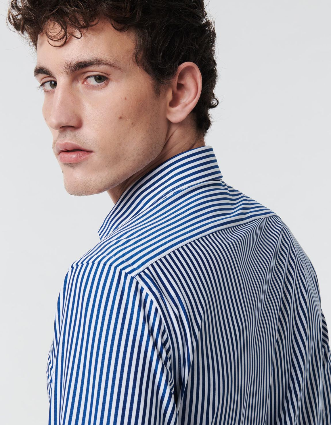 Dark Blue Twill Stripe Shirt Collar small cutaway Tailor Custom Fit 7