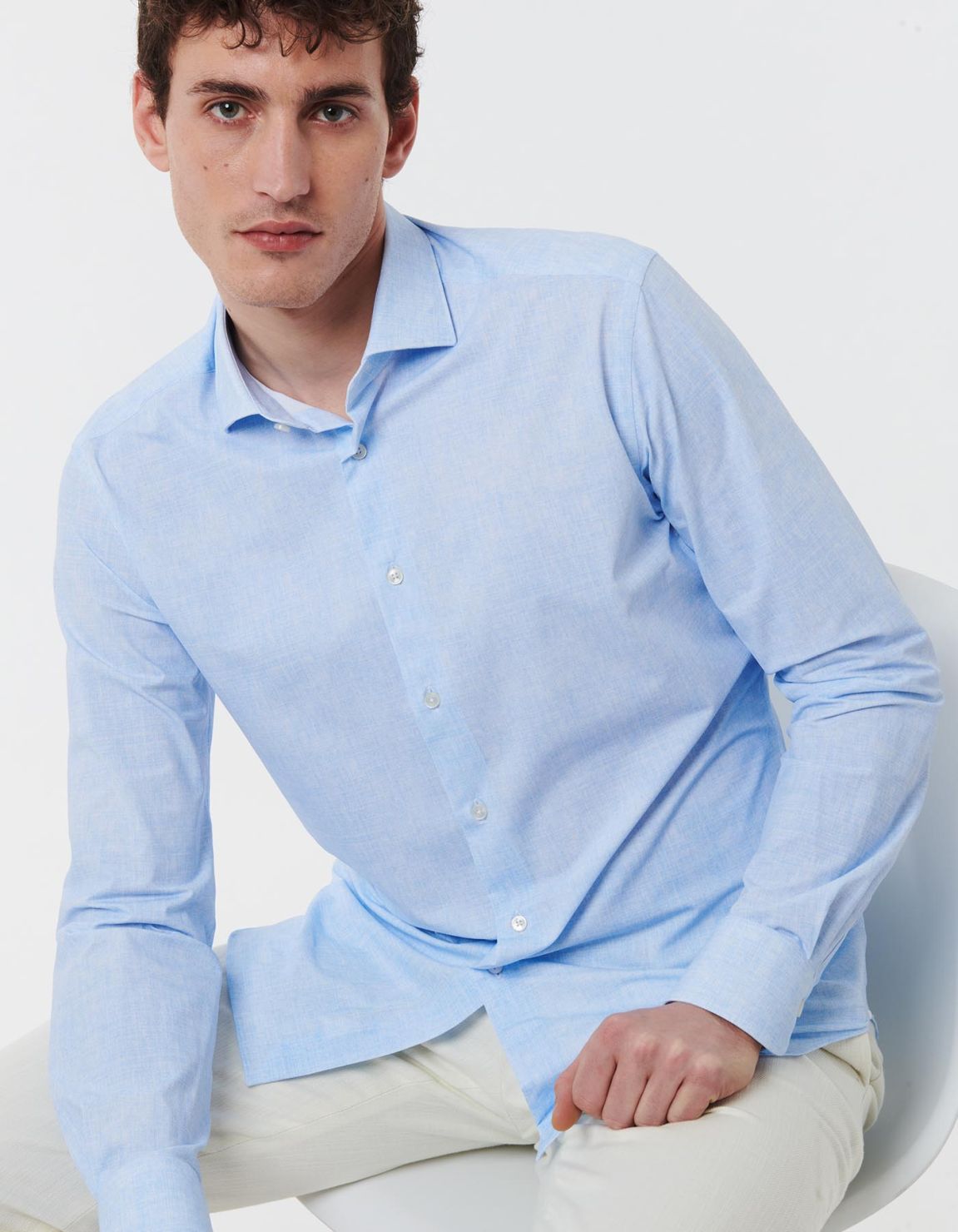 Camisa Cuello francés pequeño Estampado Texturizado Celeste Tailor Custom Fit 3
