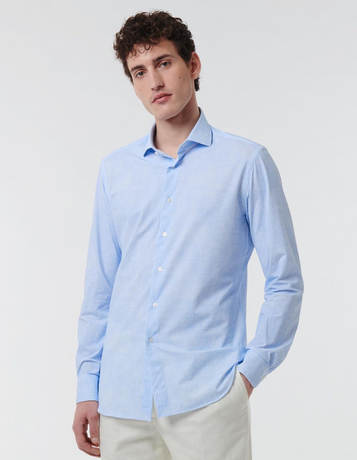 Light Blue Textured Pattern Shirt Collar small cutaway Tailor Custom Fit 6