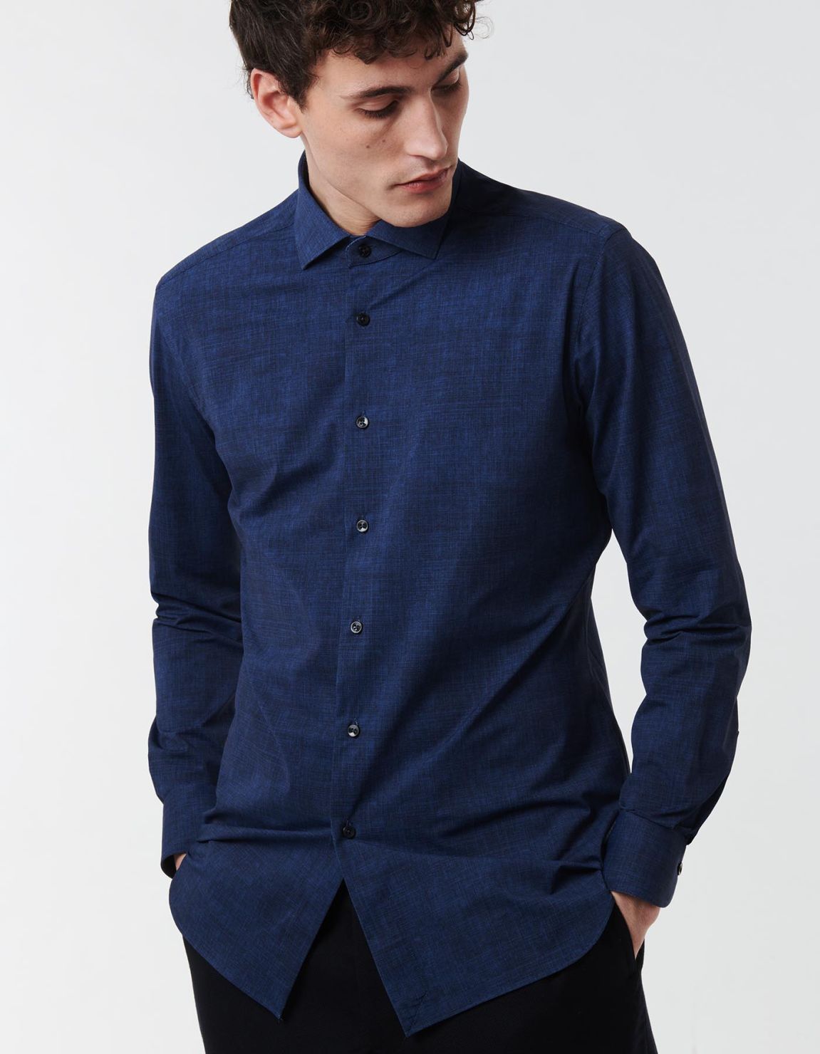 Dark Blue Textured Pattern Shirt Collar small cutaway Tailor Custom Fit 7