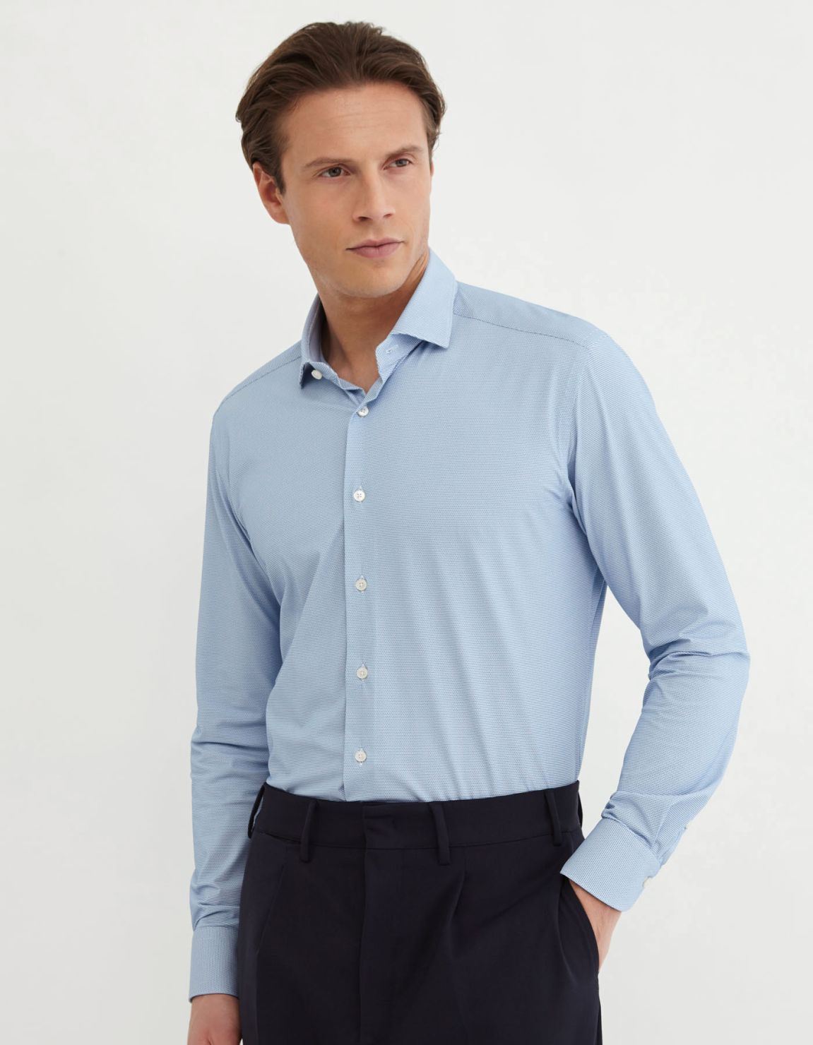Light Blue Textured Pattern Shirt Collar small cutaway Tailor Custom Fit 3