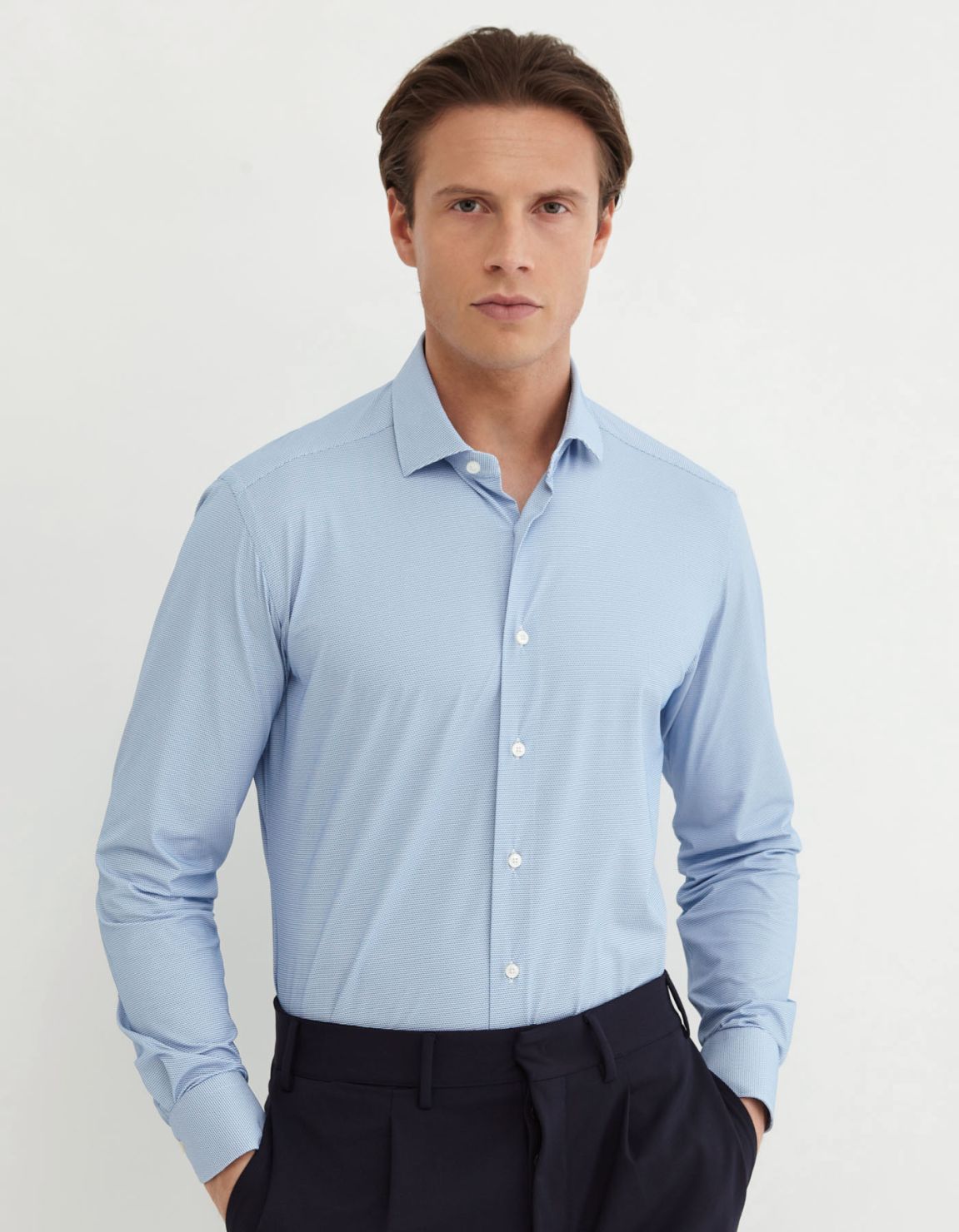 Light Blue Textured Pattern Shirt Collar small cutaway Tailor Custom Fit 6