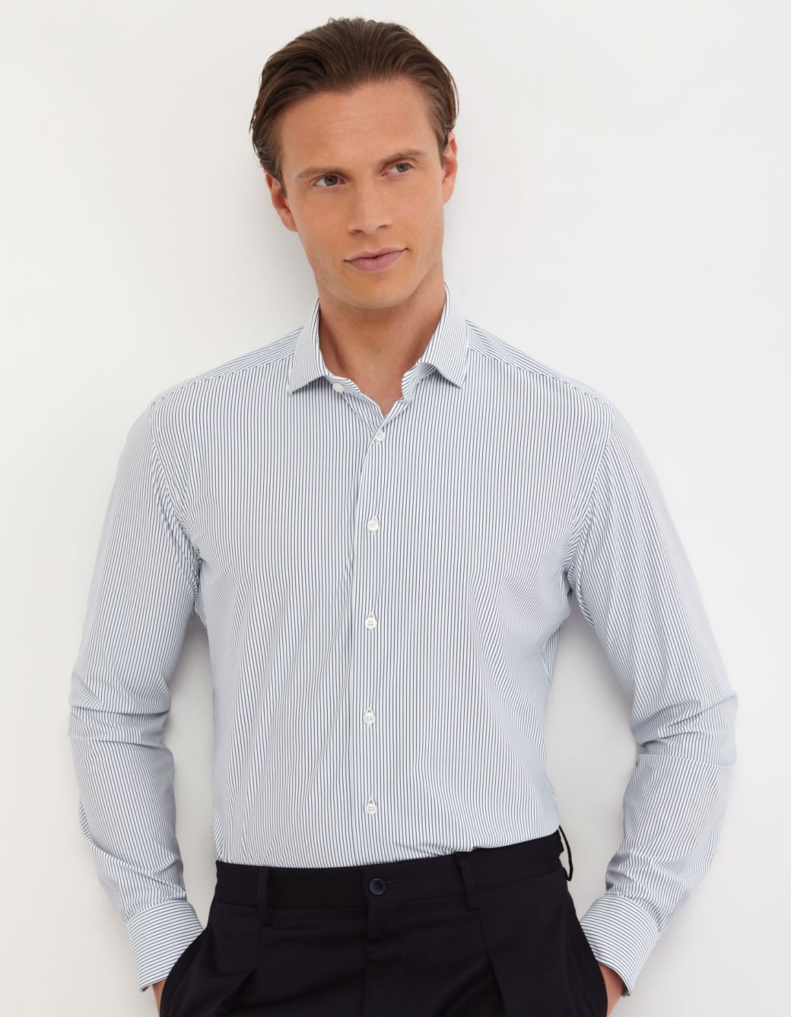 Dark Blue Twill Stripe Shirt Collar small cutaway Tailor Custom Fit 3