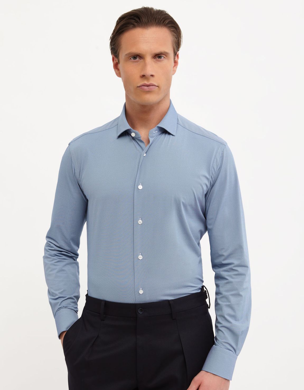 Blue Textured Pattern Shirt Collar small cutaway Tailor Custom Fit 3