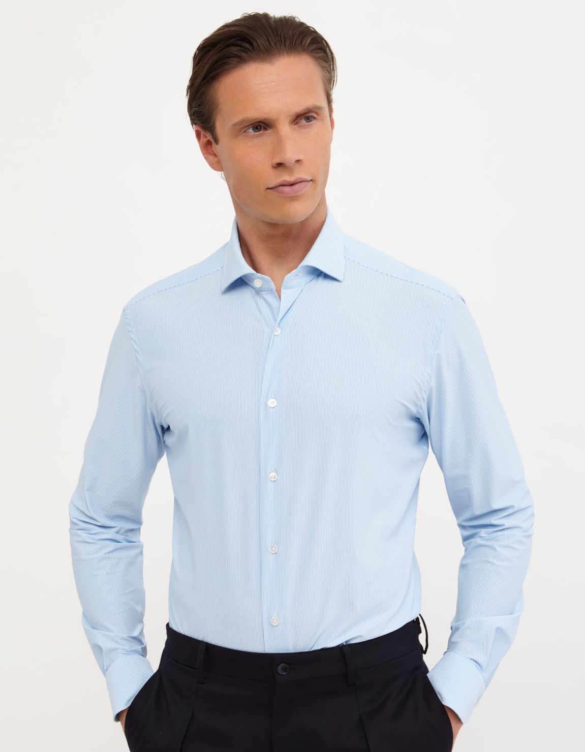 Light Blue Textured Stripe Shirt Collar small cutaway Tailor Custom Fit 3