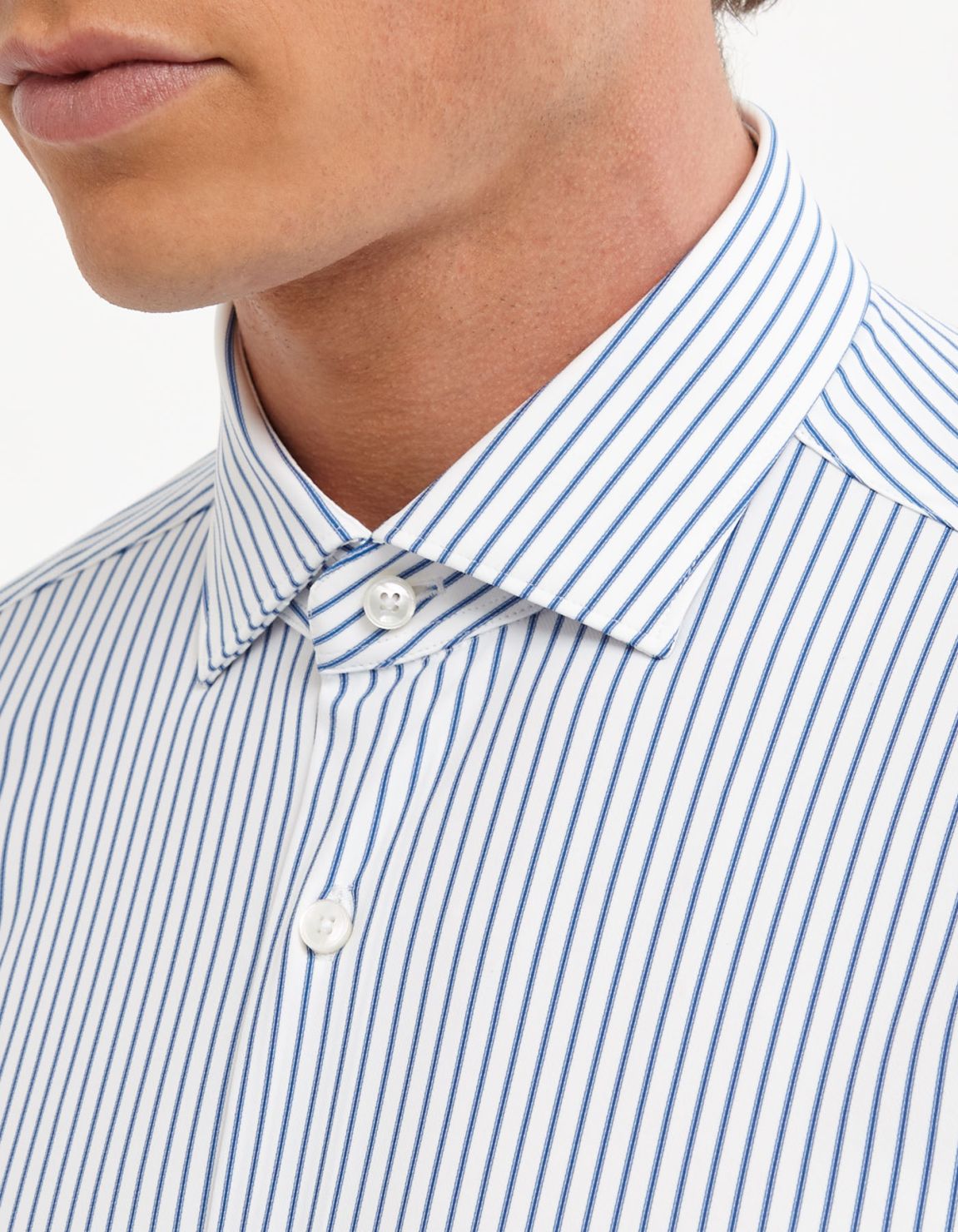 Camicia Collo francese piccolo Righe Twill Blu Tailor Custom Fit 2