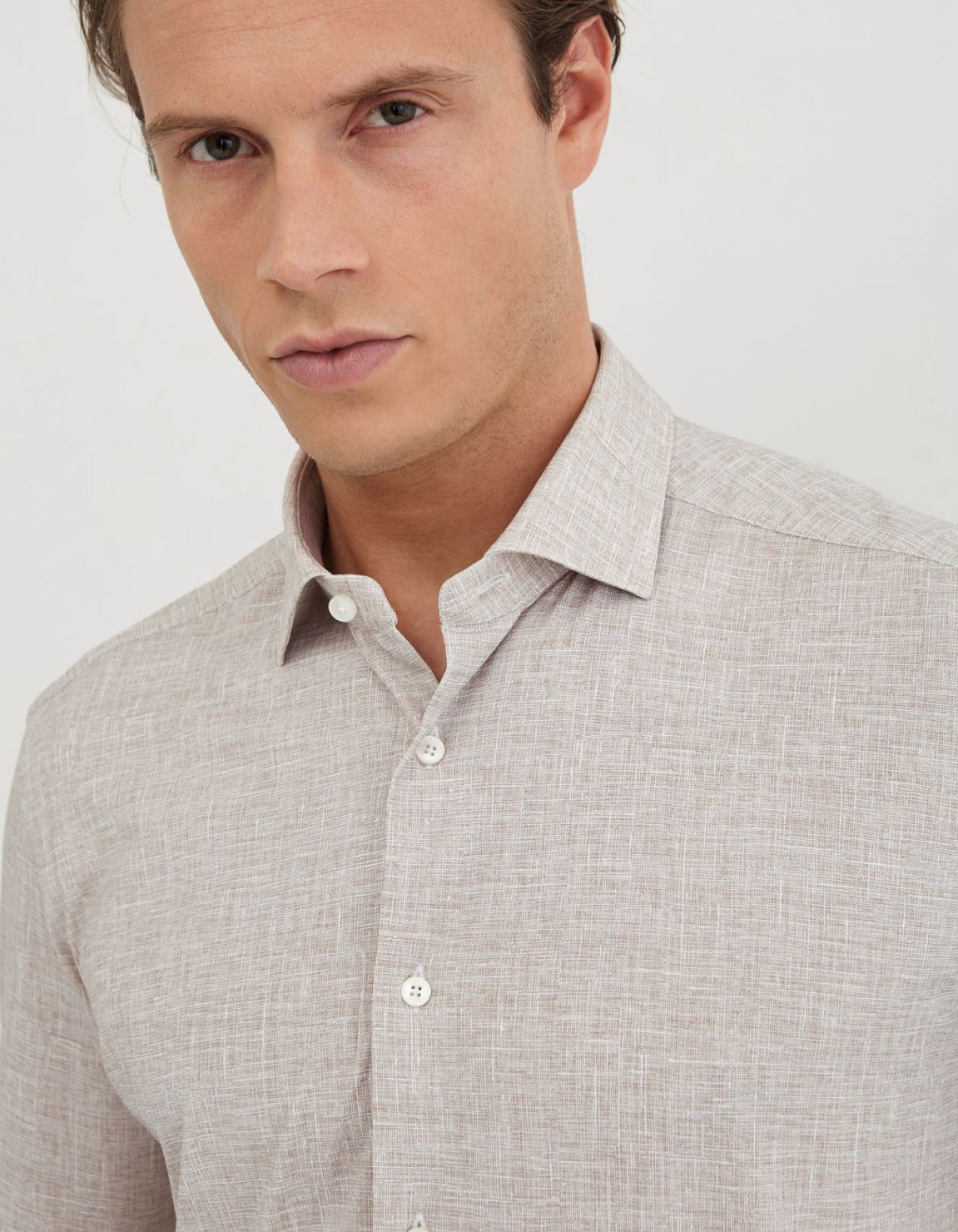 Beige Textured Pattern Shirt Collar small cutaway Tailor Custom Fit 3