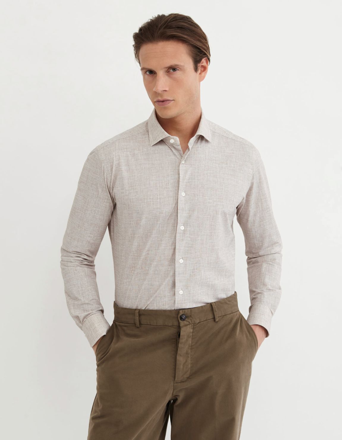 Beige Textured Pattern Shirt Collar small cutaway Tailor Custom Fit 6