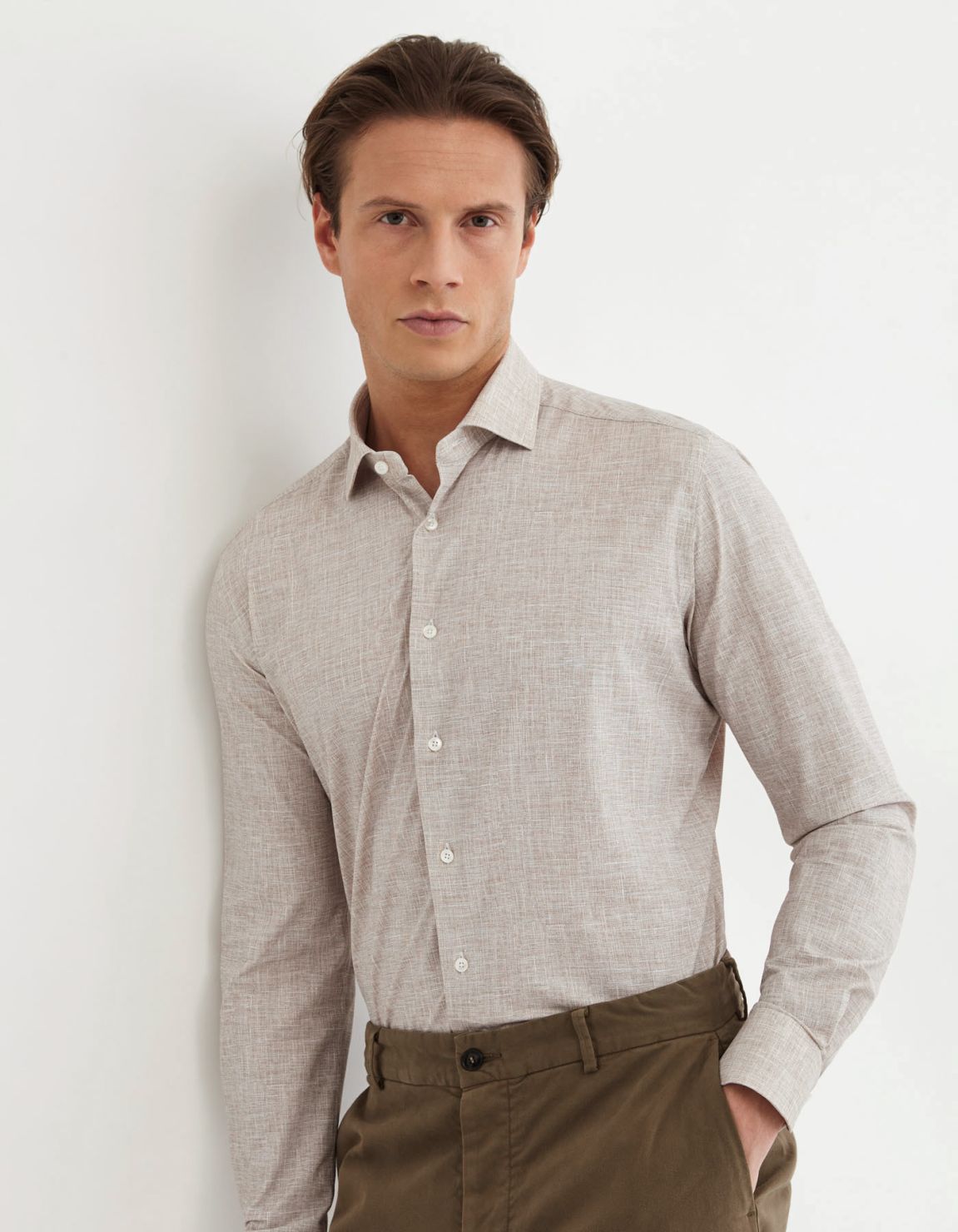 Beige Textured Pattern Shirt Collar small cutaway Tailor Custom Fit 7