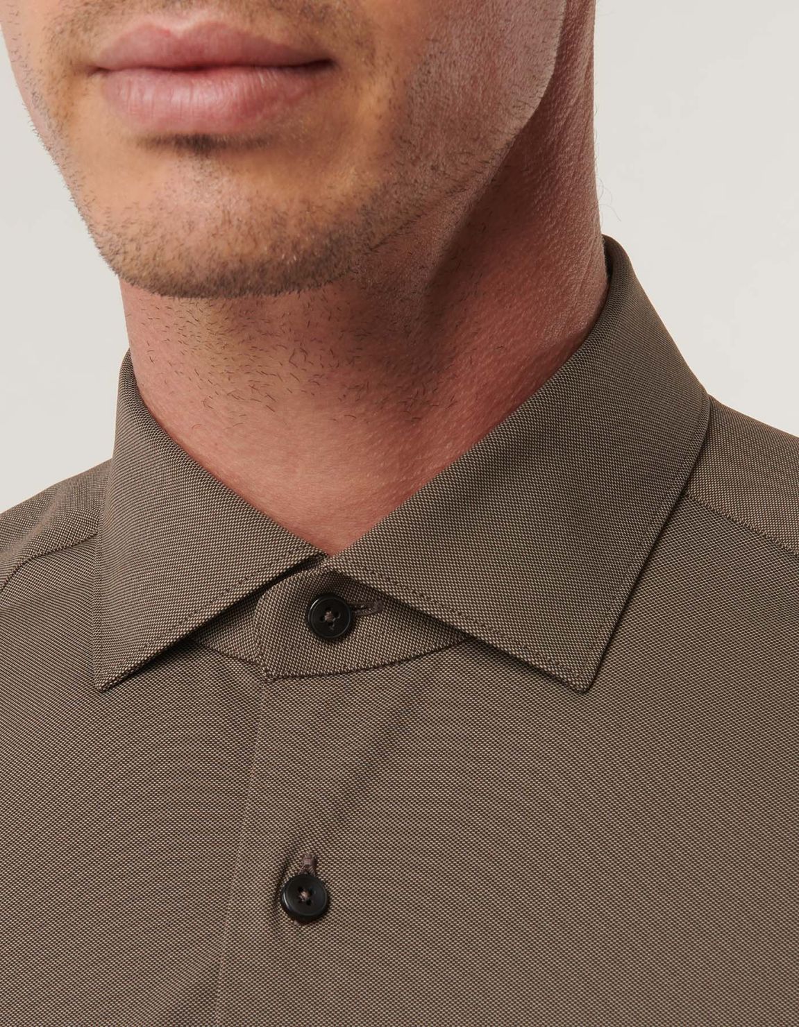 Camisa Cuello francés pequeño Liso Texturizado Marrón jaspeado Slim Fit 1