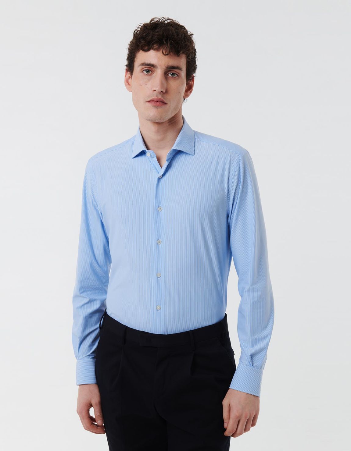 Light Blue Textured Stripe Shirt Collar small cutaway Slim Fit 3