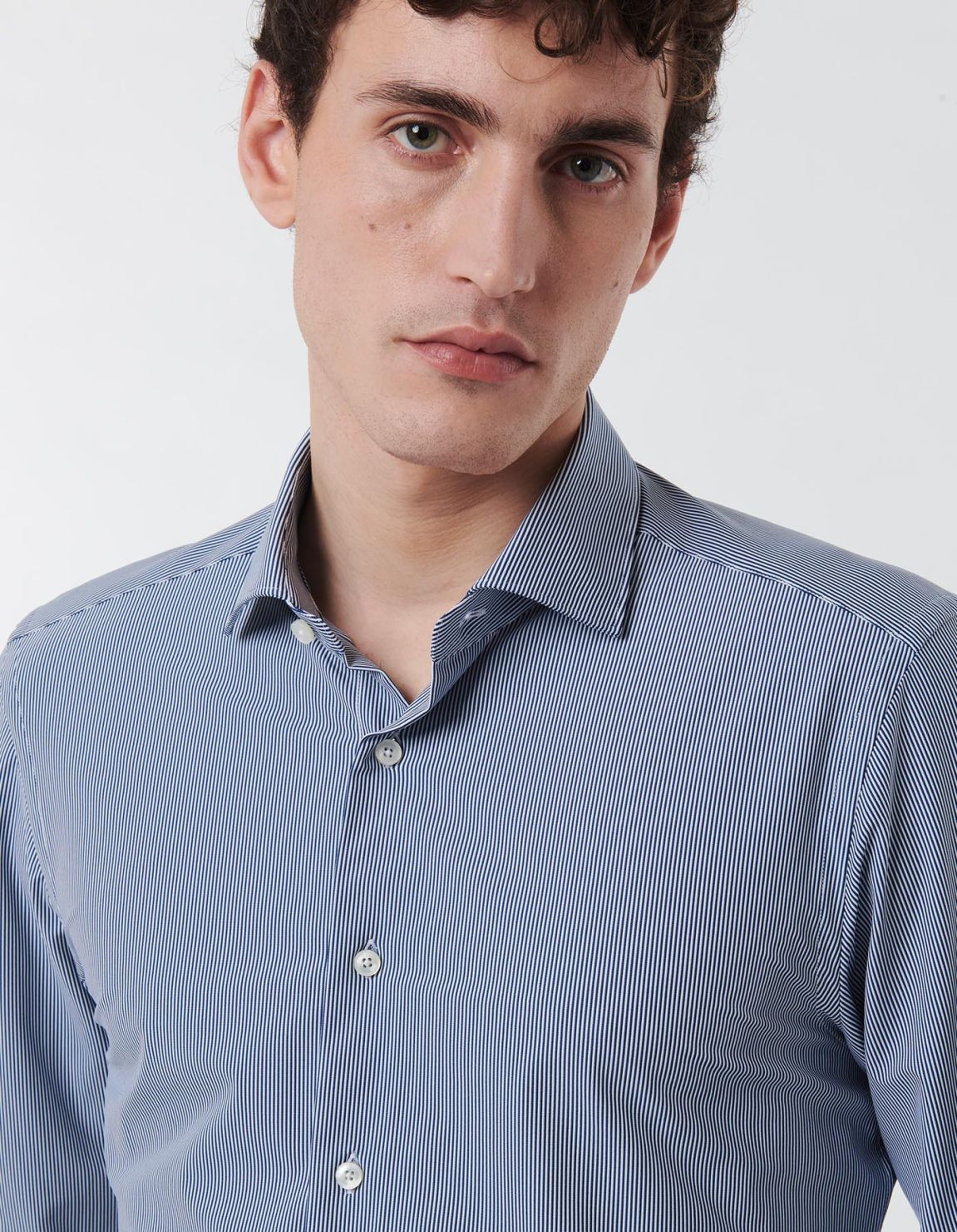 Dark Blue Textured Stripe Shirt Collar small cutaway Slim Fit 3