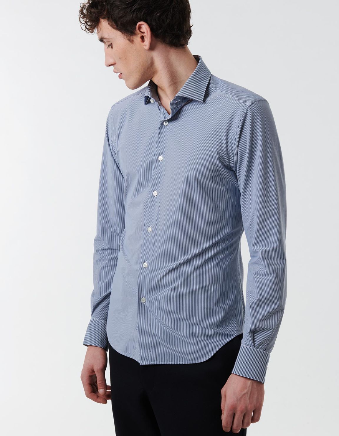 Dark Blue Textured Stripe Shirt Collar small cutaway Slim Fit 6
