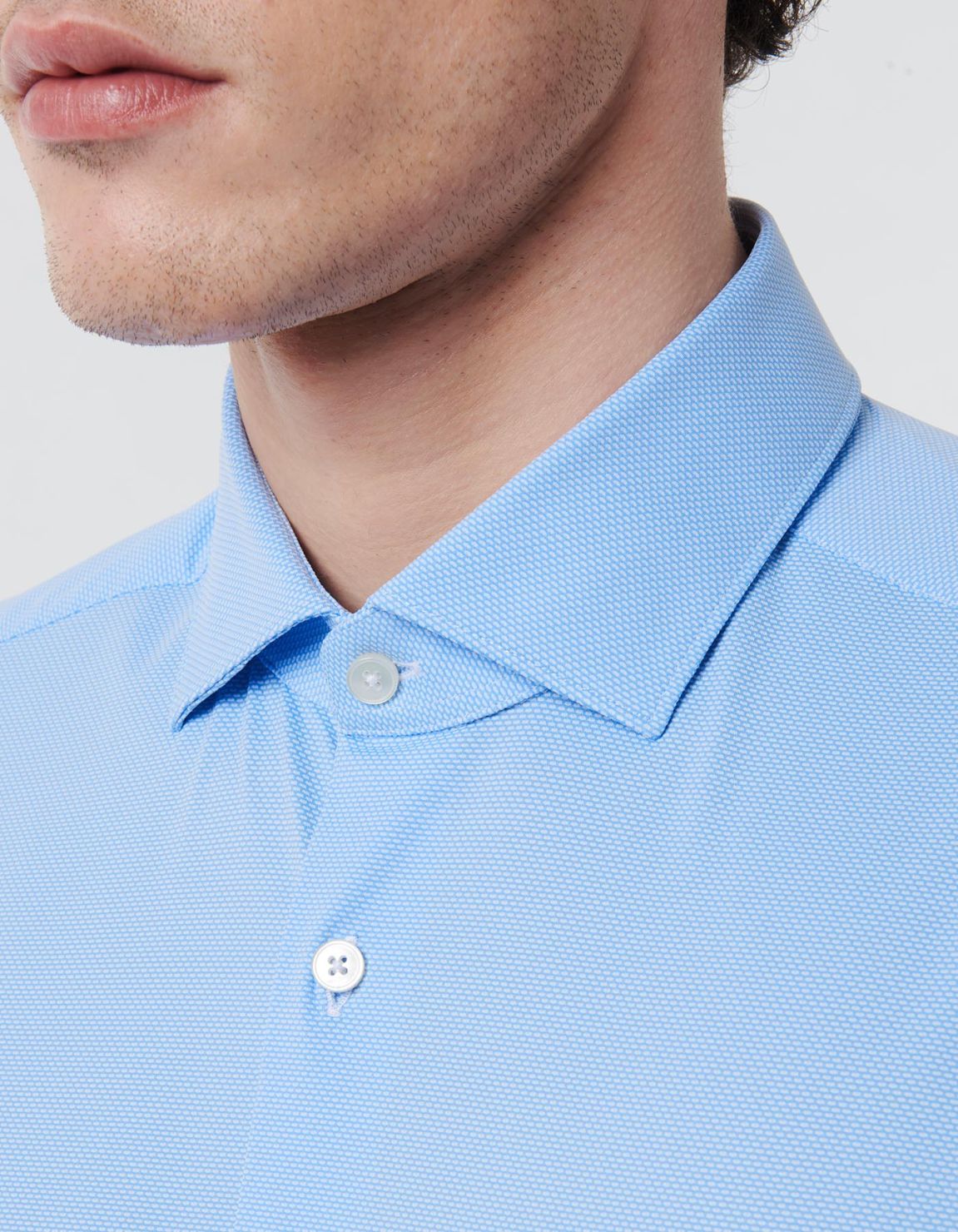 Light Blue Textured Solid colour Shirt Collar small cutaway Slim Fit 2