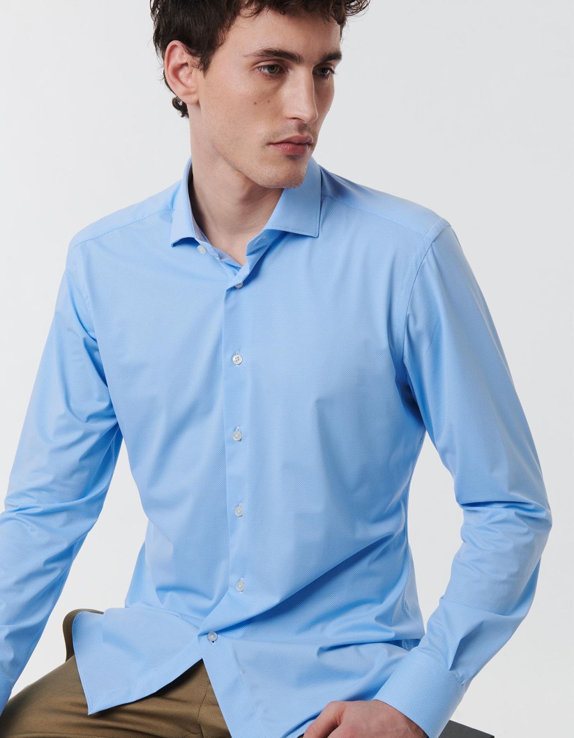 Light Blue Textured Solid colour Shirt Collar small cutaway Slim Fit 6