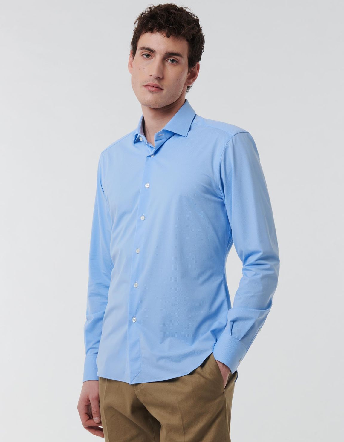 Light Blue Textured Solid colour Shirt Collar small cutaway Slim Fit 7