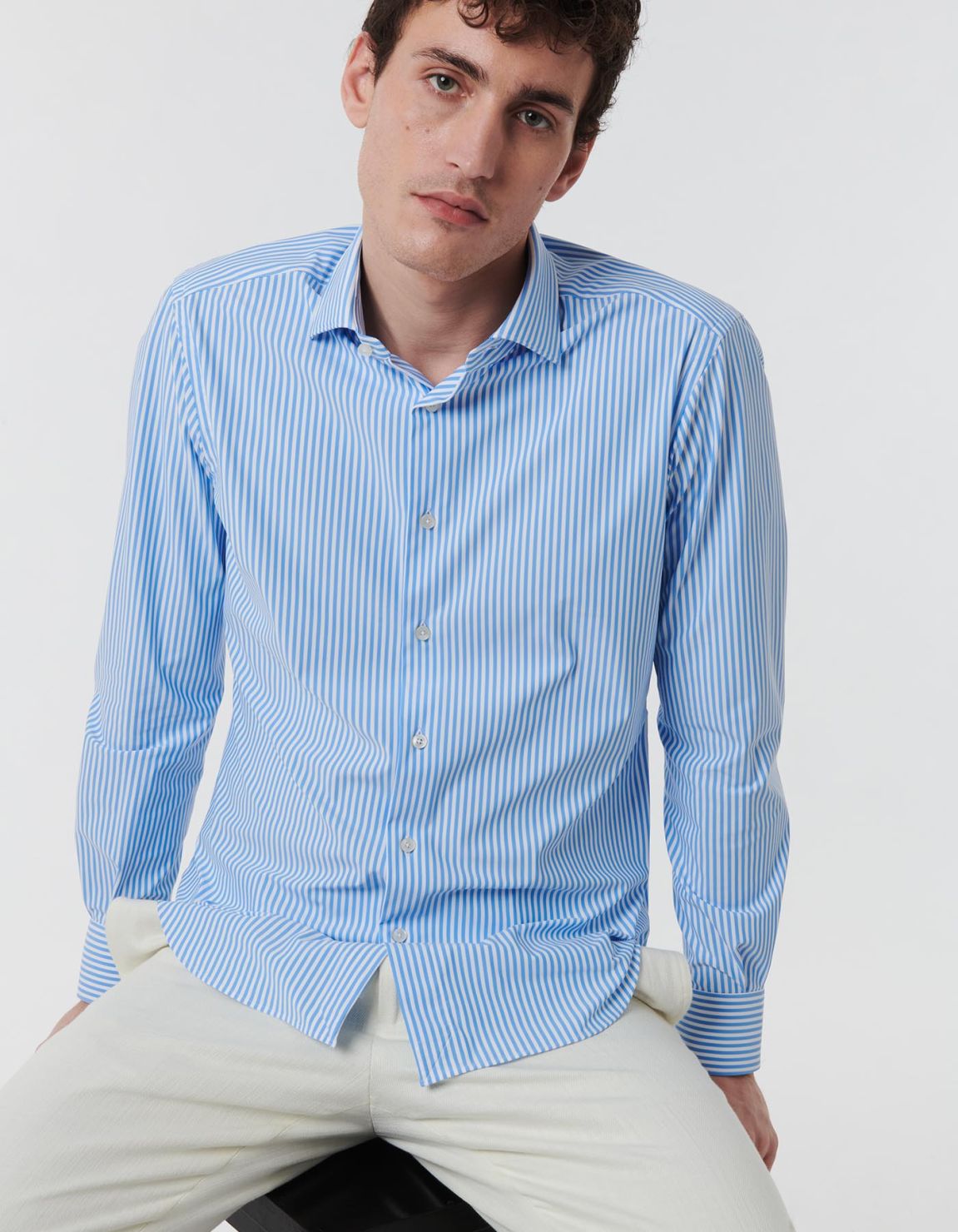 Light Blue Twill Stripe Shirt Collar small cutaway Slim Fit 3