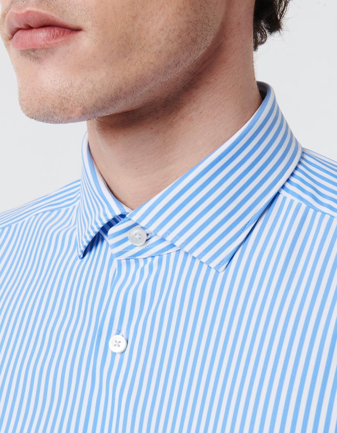 Light Blue Twill Stripe Shirt Collar small cutaway Slim Fit 2