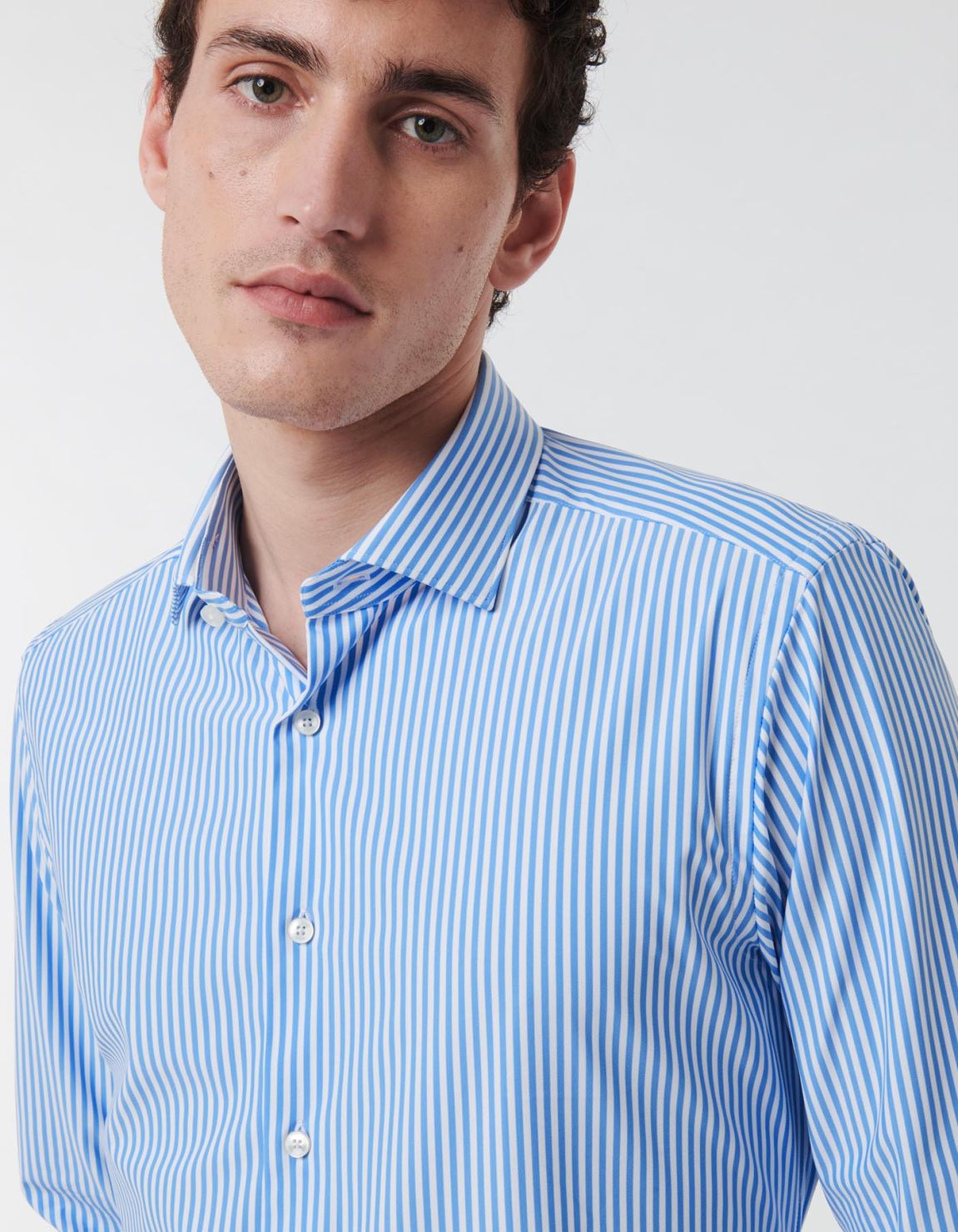 Light Blue Twill Stripe Shirt Collar small cutaway Slim Fit 6