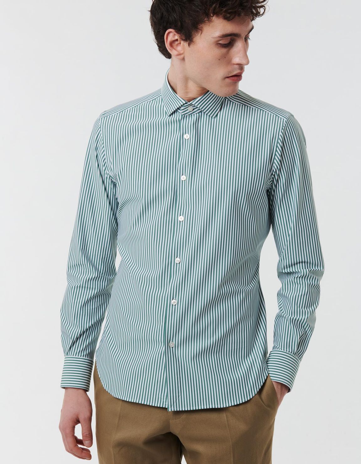 Forest Green Twill Stripe Shirt Collar small cutaway Slim Fit 3