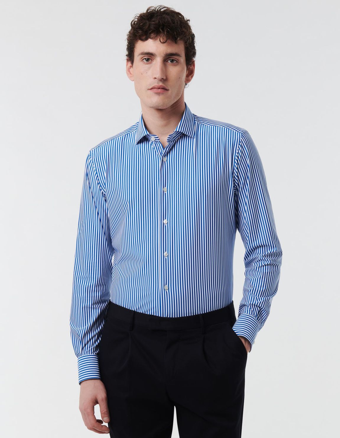Electric Blue Twill Stripe Shirt Collar small cutaway Slim Fit 3